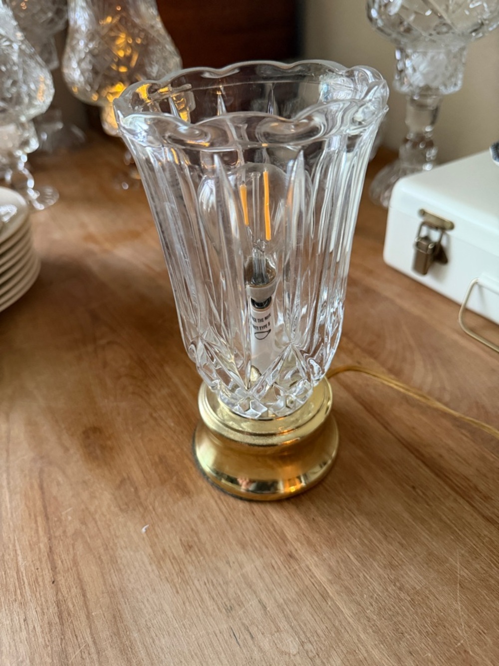 Vintage Crystal Glass Table Lamp with Brass Base